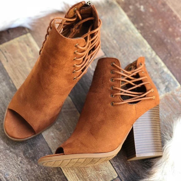 Suede Open-Toe Booties - Picture 1 of 3